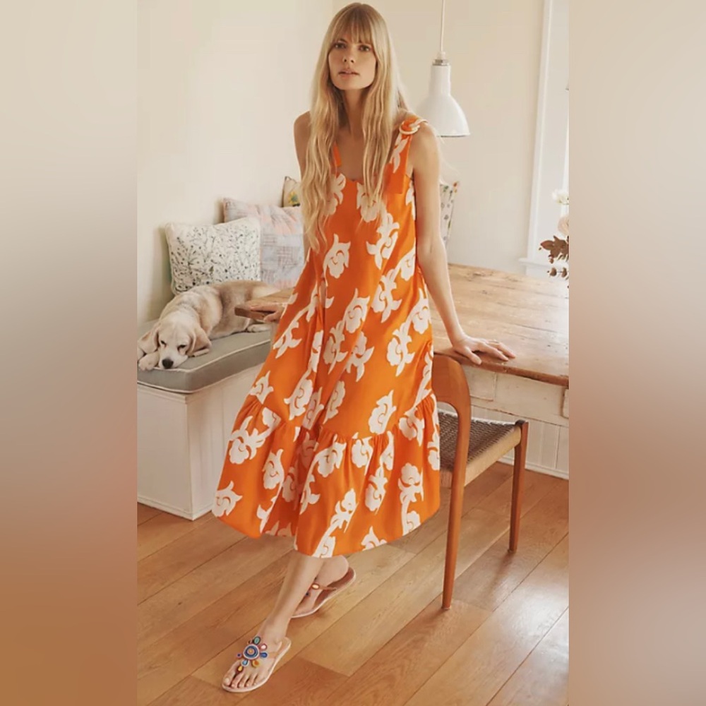 ANTHROPOLOGIE Exquise Phoebe Flounced Midi Dress